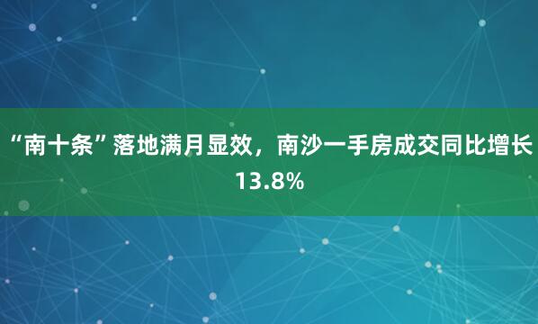 “南十条”落地满月显效，南沙一手房成交同比增长13.8%